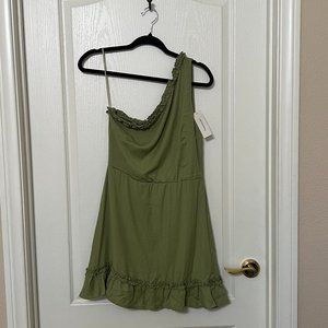 Sage Green Blue Rain One Shoulder Dress